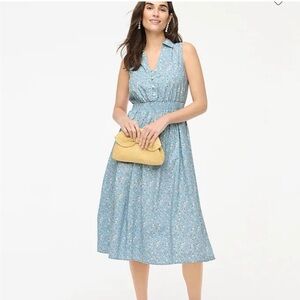 J. Crew Light Blue Floral Sleeveless Collared Midi Dress